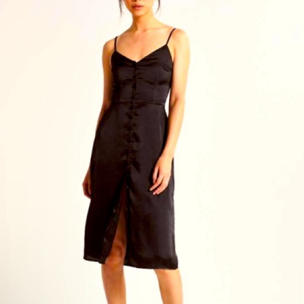 Abercrombie & Fitch NWT Black Satin Button Up Midi Dress